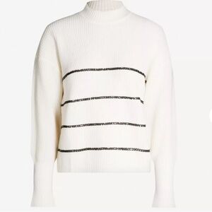 The Kooples White Sweater with Black embellishment Stripes